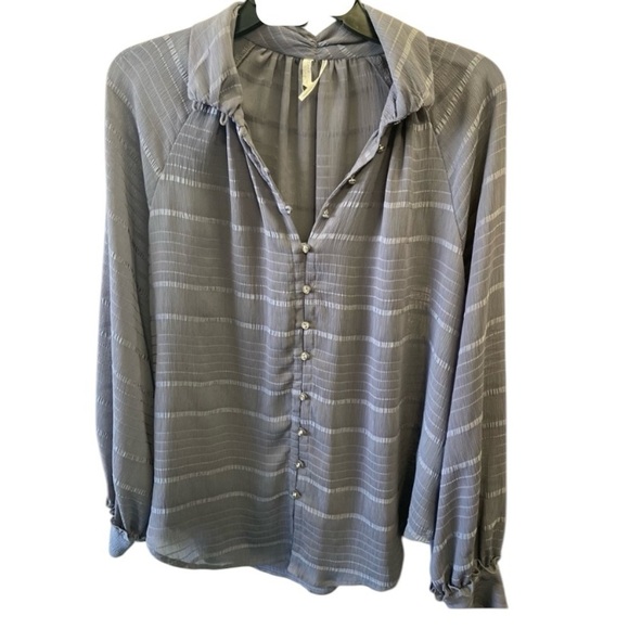 Anthropologie Feather Bone grey polyester blouse size small diamond buttons - Picture 1 of 9